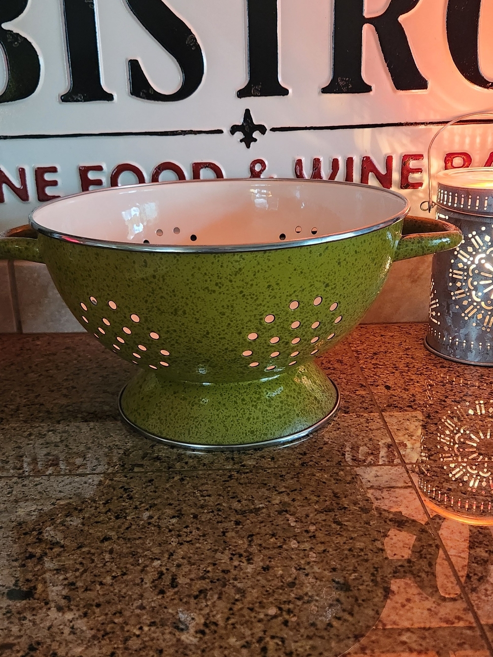 Paula Dean Brand, Olive Green Speckled Enamel Colander